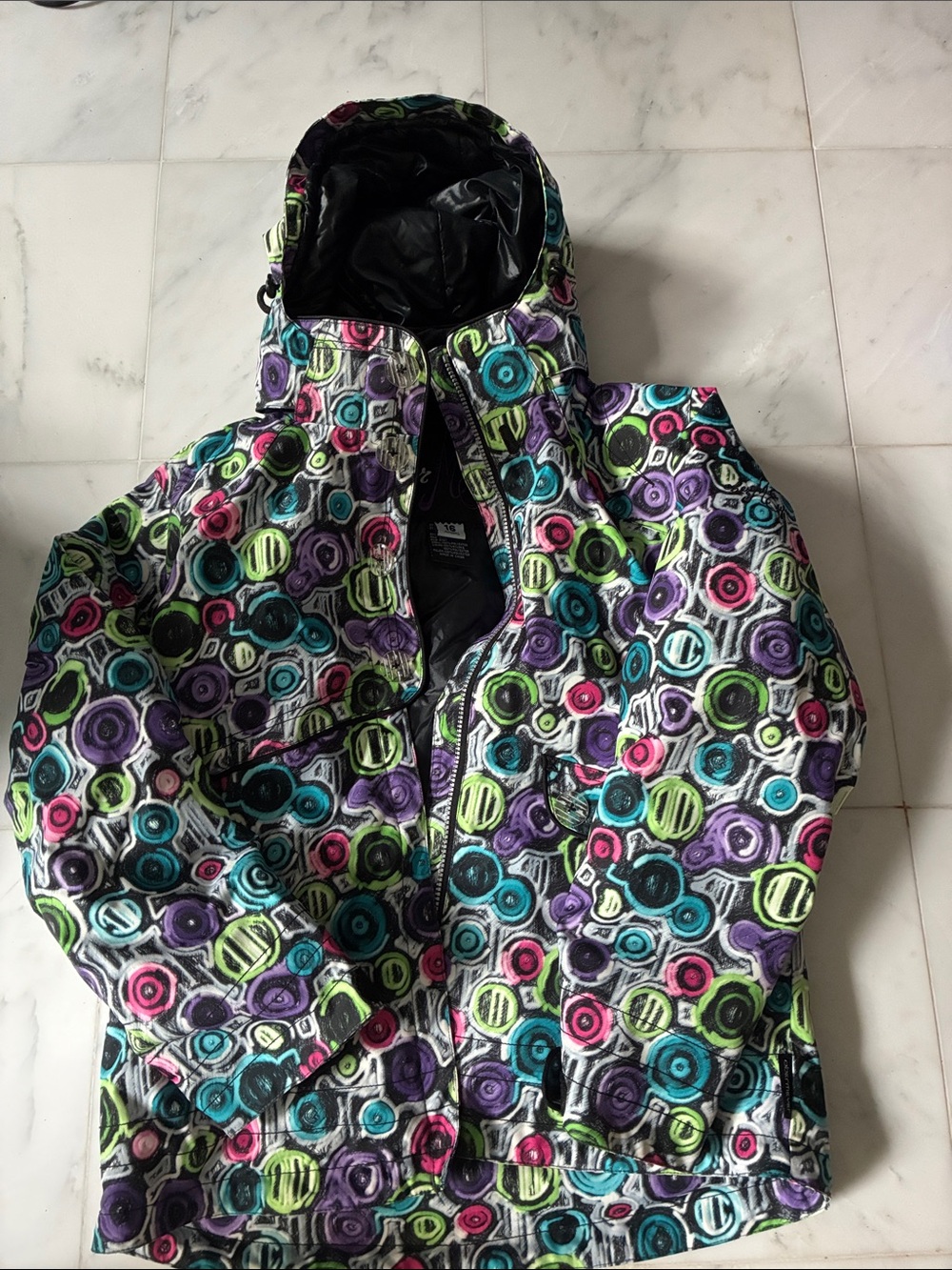 Kids Multicolor Patterned Hooded Ski Jacket